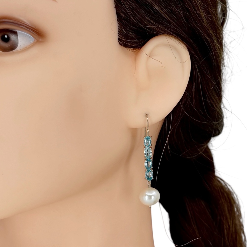 sterling silver blue topaz pearl earrings - GM615 - Picture 3 of 5